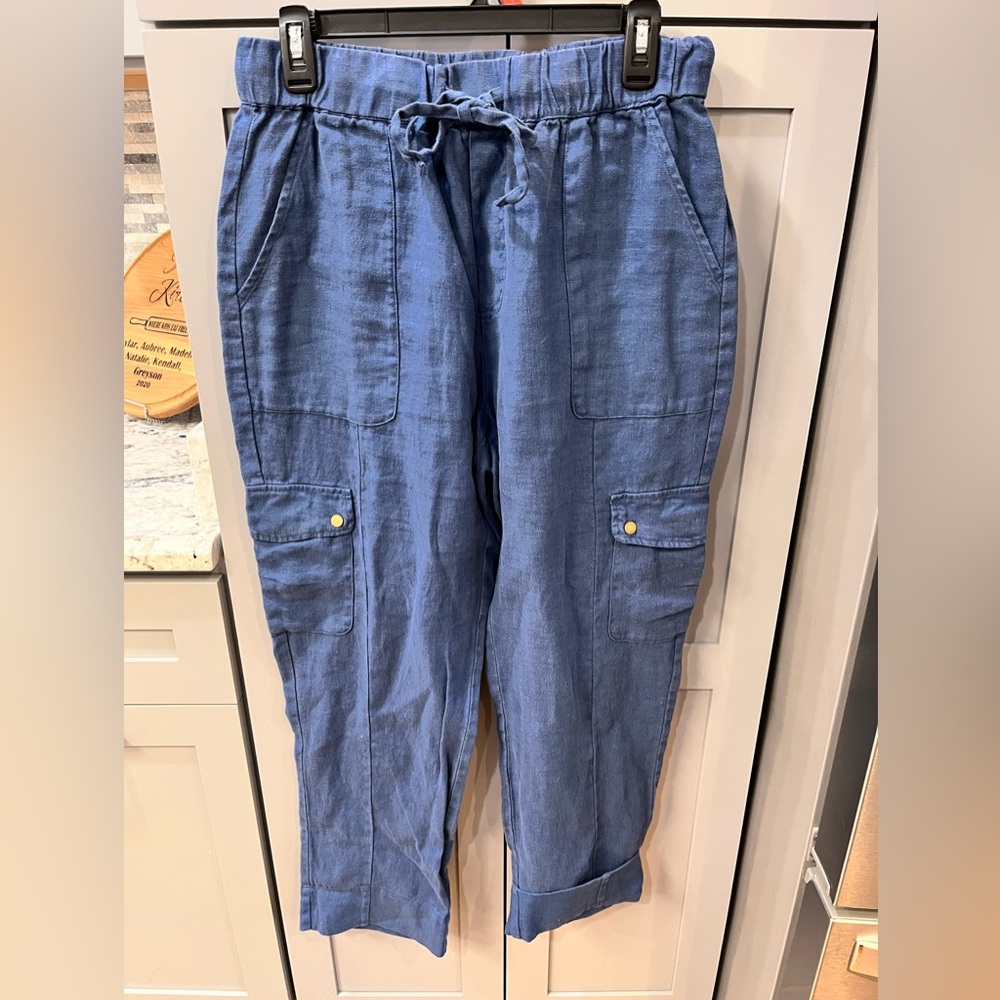 Women’s Linen Blue Cargo Pants size Medium